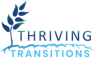 Logo for the Thriving Transitions campaign. Includes campaign name and a leafy plant with roots.